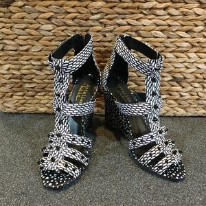 Black and White Wedge Sandals